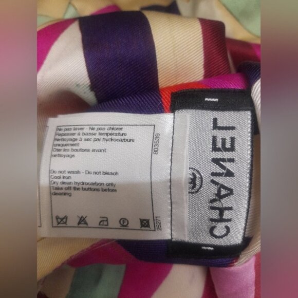 Chanel Multicolor Stripe Print Silk Twill Blouse FR 38 - Picture 10 of 13